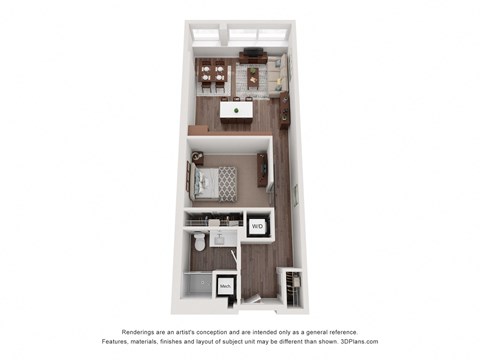 Floor plan for 1 bed, 1 bath, 785 sqft